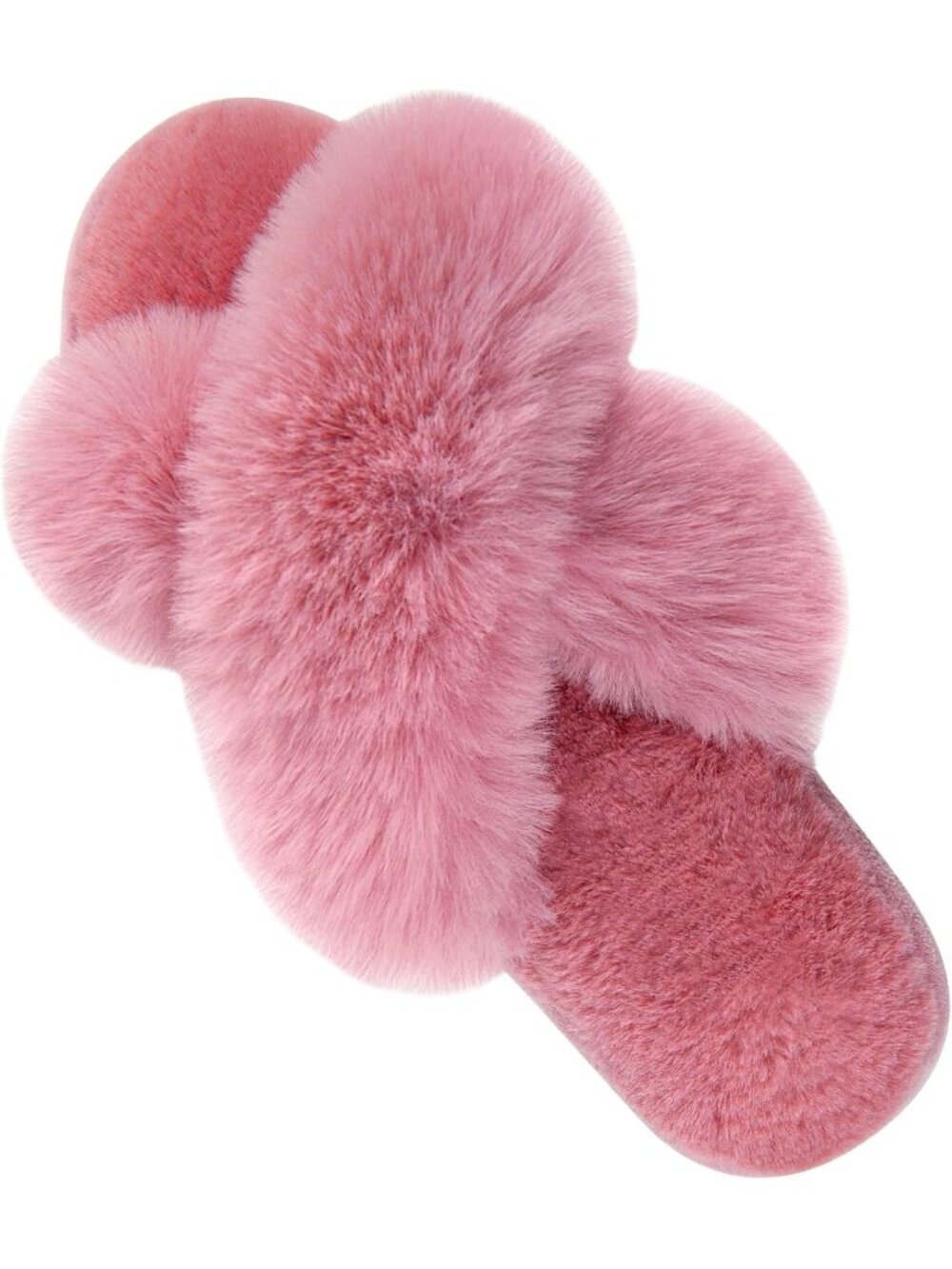 Women's Light Pink Fuzzy Cross Band Slippers Memory Foam House Shoes Slip On